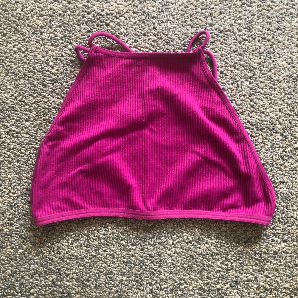 Free People Fuchsia (Magenta) Ribbed Halter Bralette Top XS/S